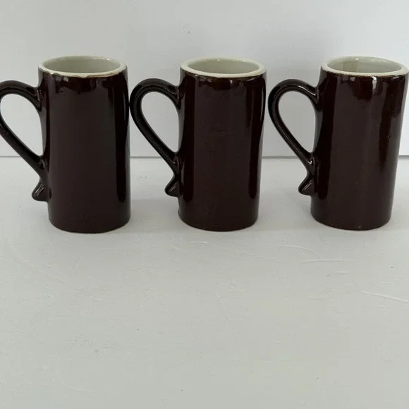 Vintage Brown Ceramic Tall Coffee Mugs Set of 3 Retro Stoneware Cups Diner Style - Picture 2 of 4